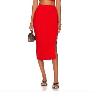 Lita by Ciara Side Button Rib Skirt Fiery Red Size Large MSRP $228
